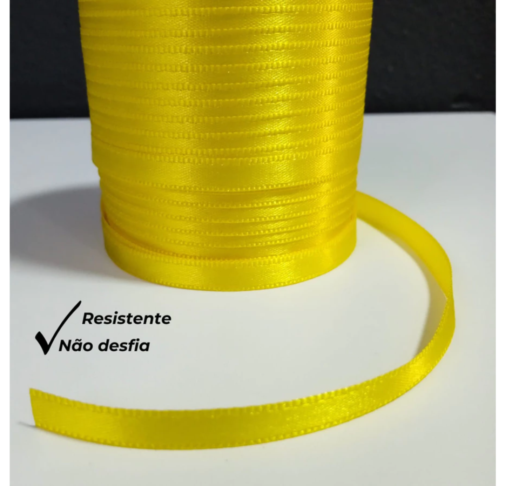 Fita de Cetim Fina 7mm - 10mts Amarelo Para Laços Decoração