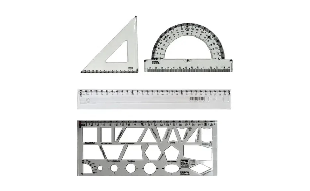 Kit De Desenho Geométrico Escolar Adaptado Braille 5pçs
