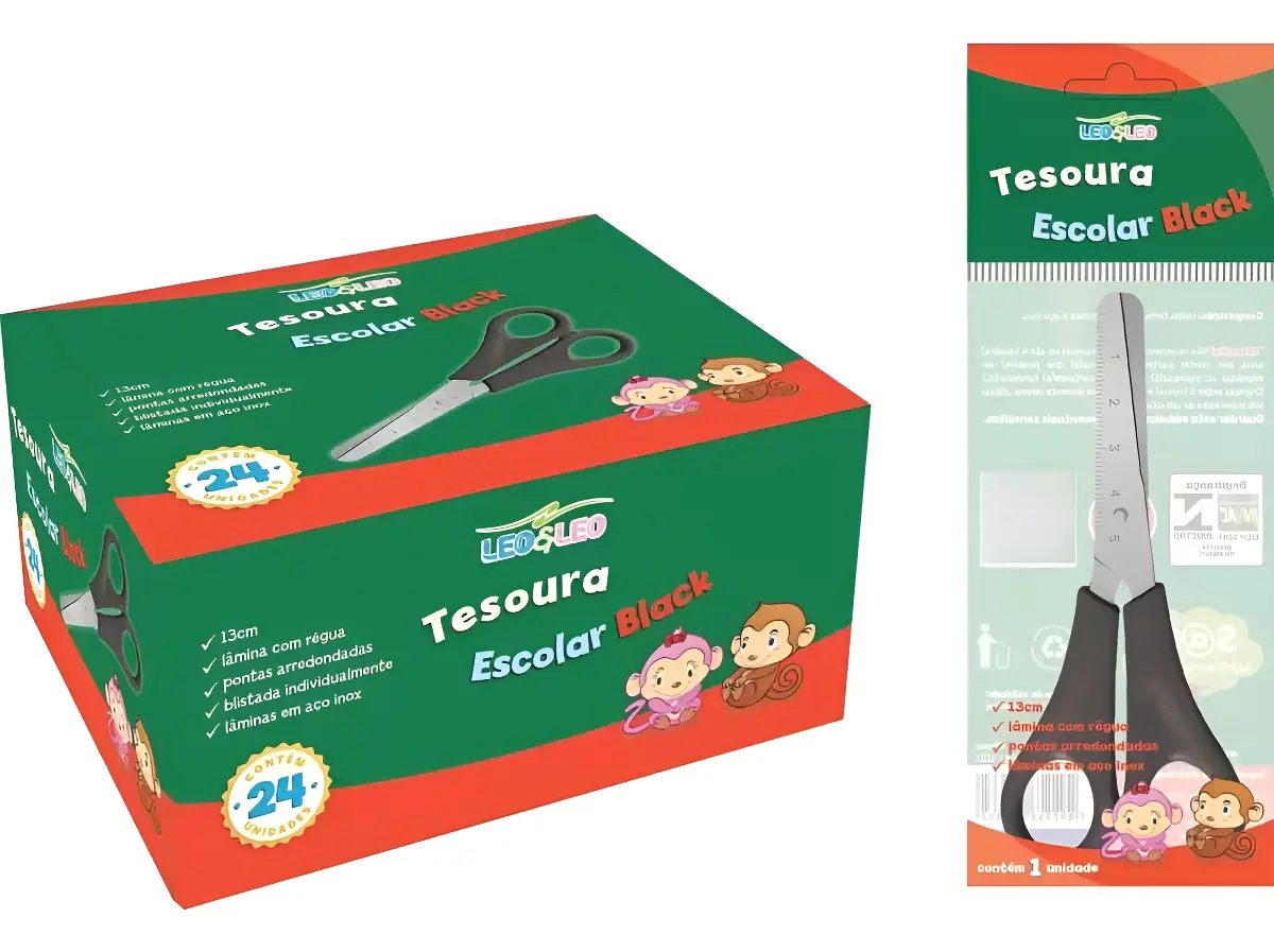 Tesoura Escolar 13cm Leo E Leo Caixa Com 24 Un. Atacado