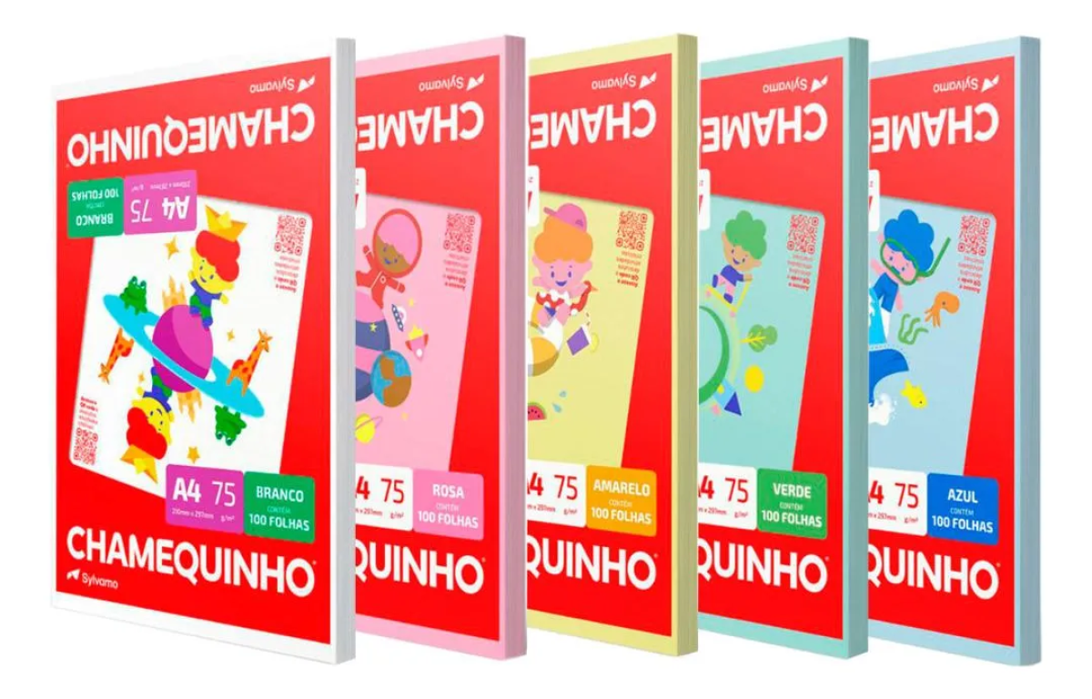 Kit Papel Sulfite A4 5 Cores 500 Fls Chamequinho