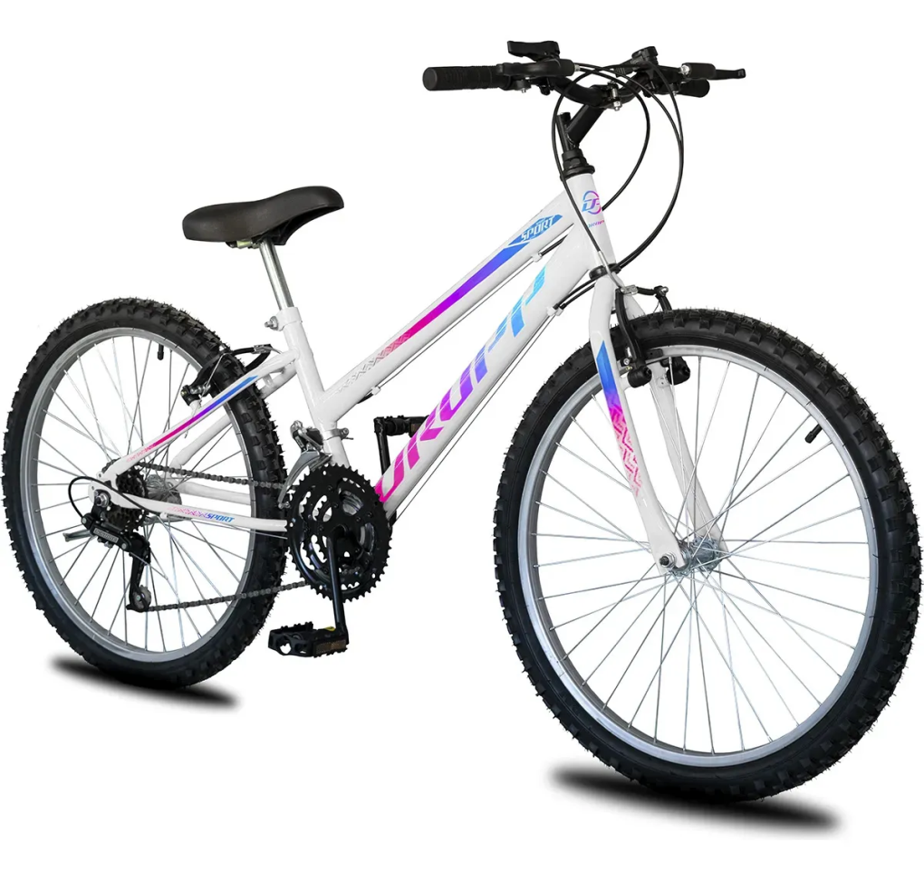Bicicleta Aro 24 Dropp Infantil Feminina 18 Vel Freio Vbrake Branco Azul E Rosa M
