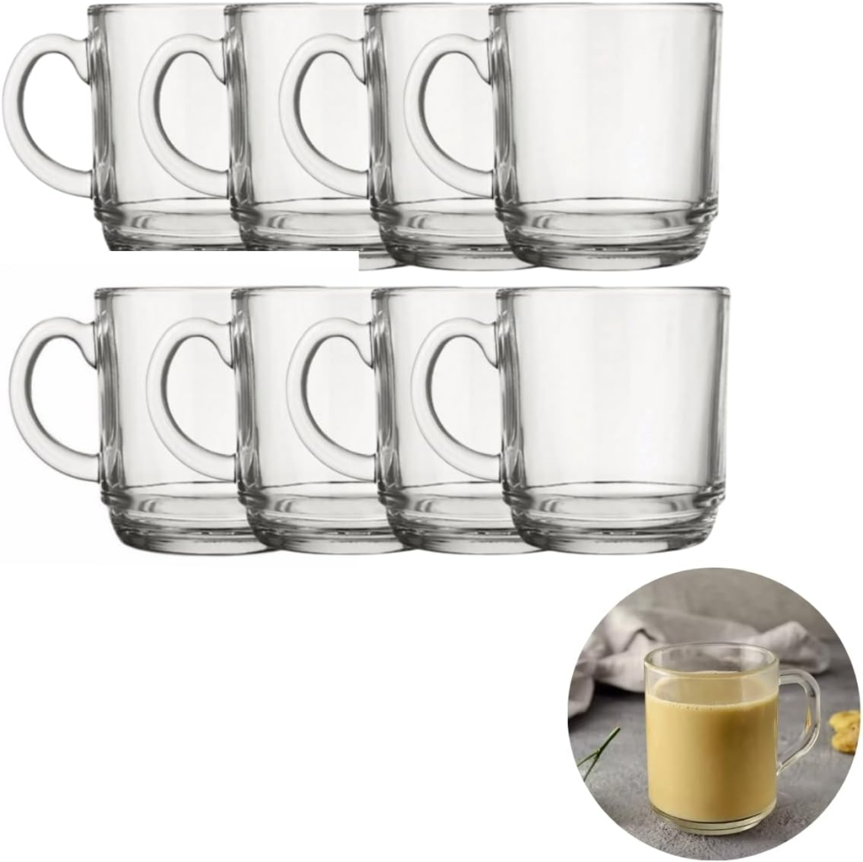 Caneca de Vidro 250ML Transparente Lisa - Kit com 8 Unidades Café e Chá