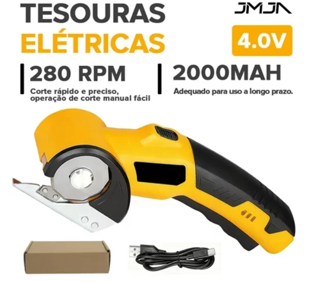 JMJN Tesoura Elétrica Sem Fio Recarregável USB Cortador Rotativo Portátil de Tecido, Papel e Couro com Lâmina Afiada