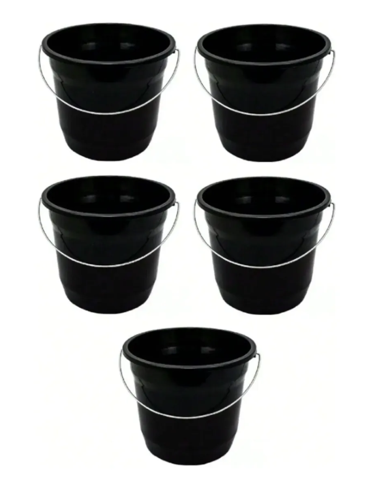 Kit 5 Baldes Pequenos Preto 5 Litros Plástico Alça Ferro