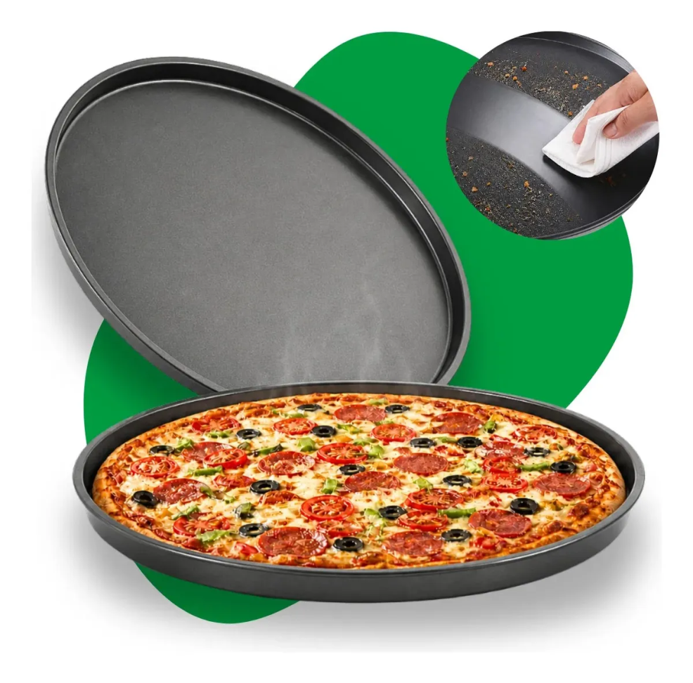 Forma De Pizza Assadeira Antiaderente Grande 36cm Teflon Aço Carbono Resistente Green Clean