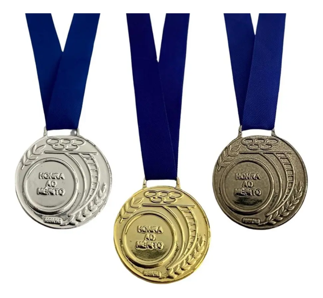 Kit 60 Medalhas Esportivas Metal 30mm Ouro Prata Bronze Aço