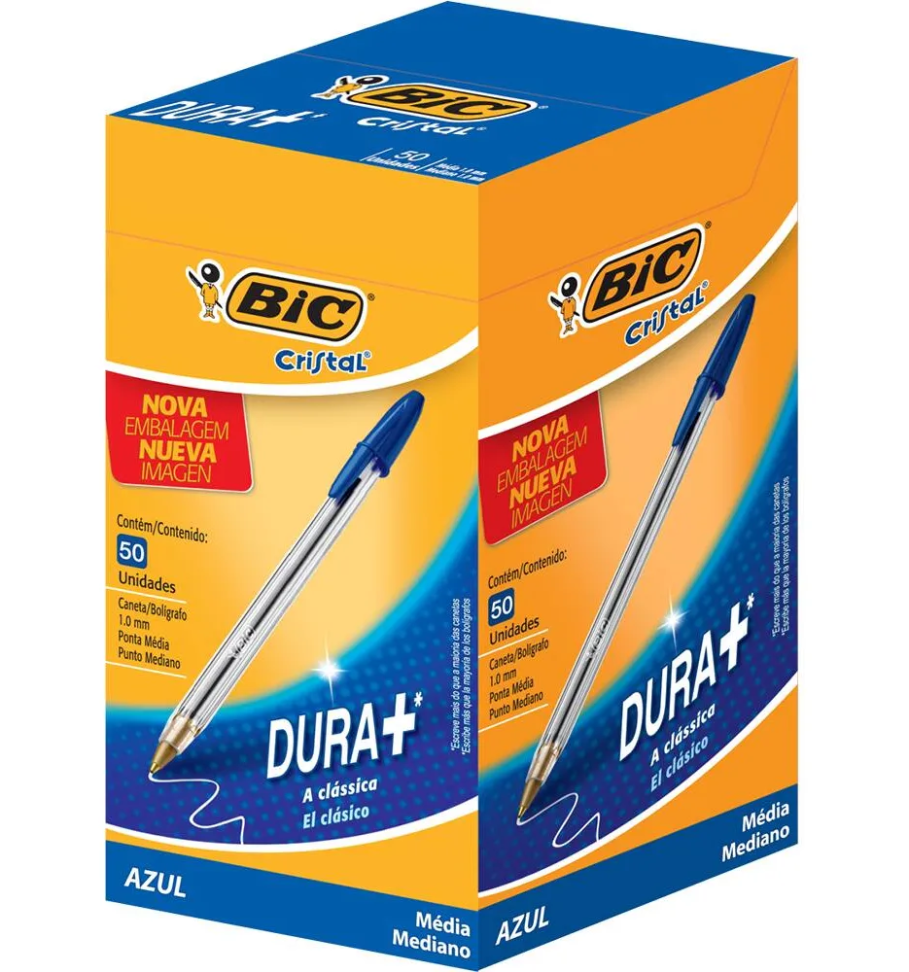 Caneta Esferográfica Bic Cristal Media Azul 50 Unidades