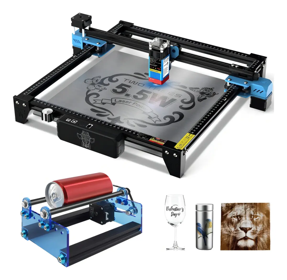 Impressora Two Trees CNC Laser 5.5w 40w 30x30+ Eixo Rotativo+ Pés De 150mm