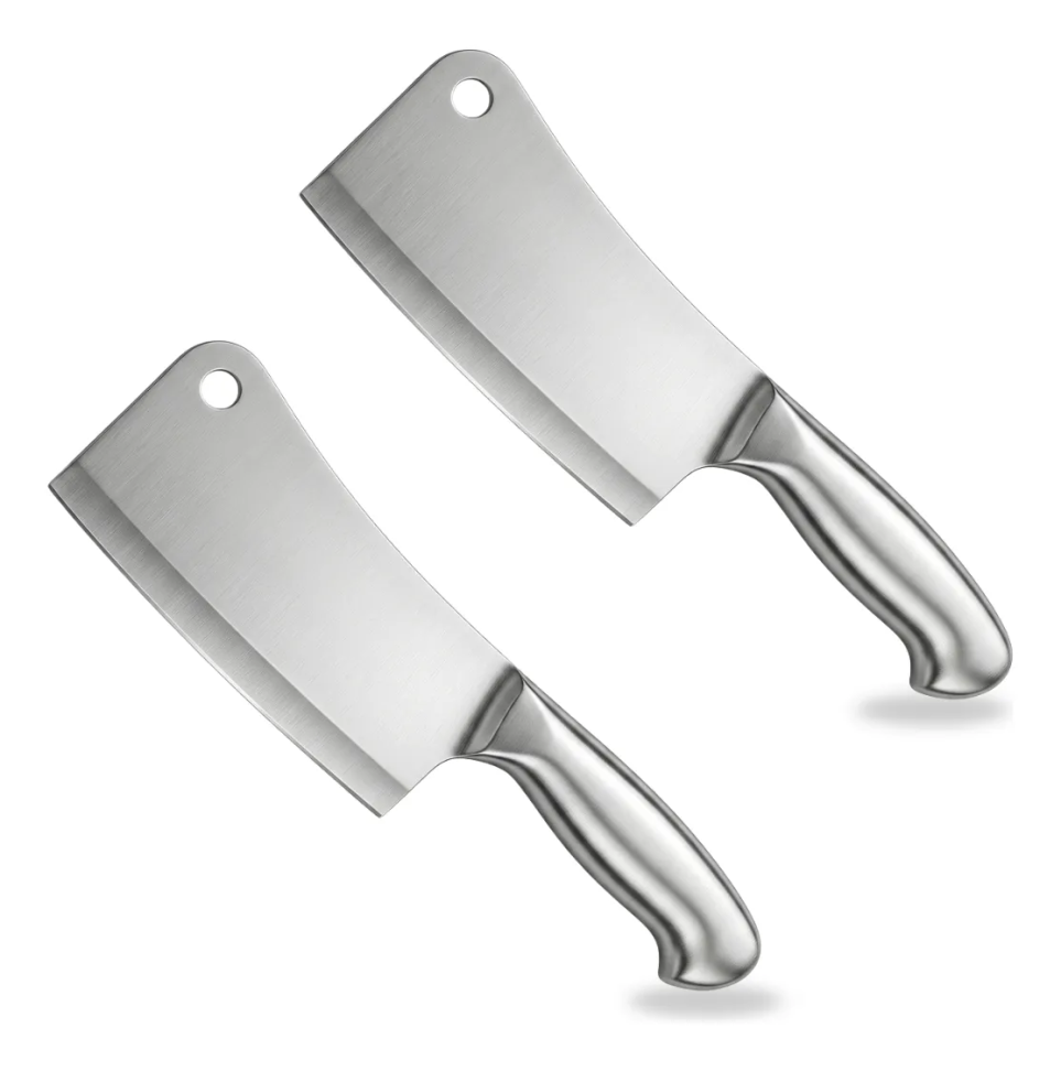 02 Cutelos Inox 6 Pol Profissional Corte Ossos Carne Forte