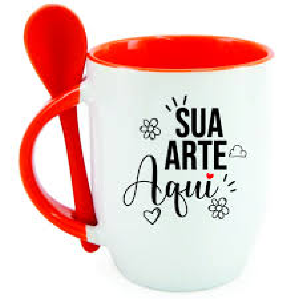 Caneca com colher curvada - Alça e interior colorido - #4