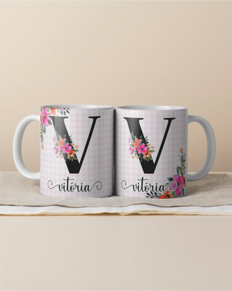Caneca Alfabeto floral, e frase - #3