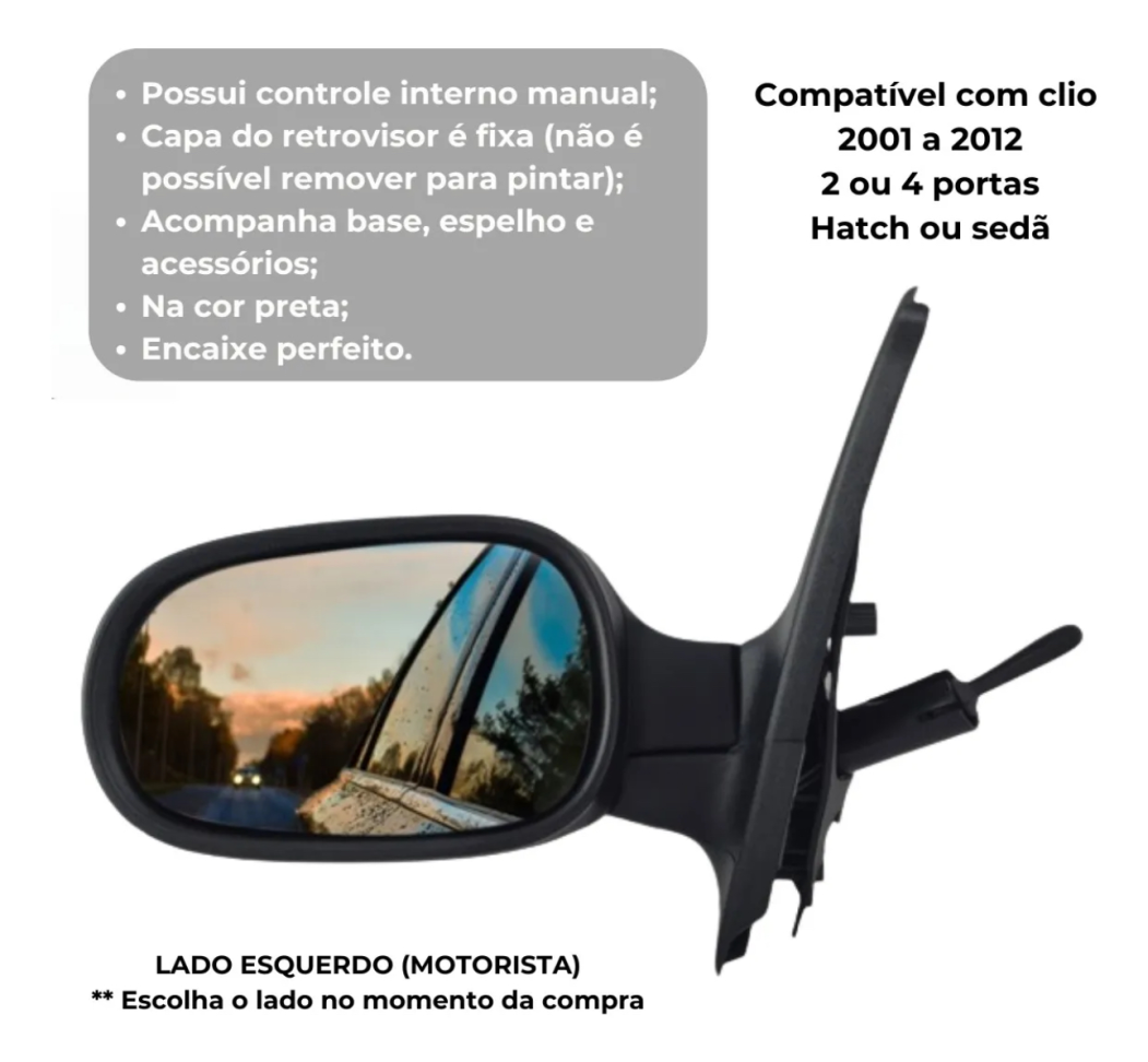 Espelho Retrovisor Renault Clio 2000 A 2012 Com Controle Lado Esquerdo - #1