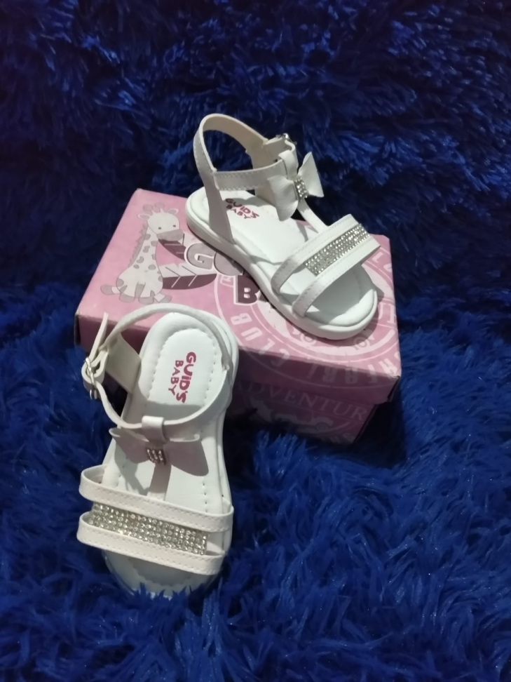 Sandália branca com laço e strass - Guid's baby
