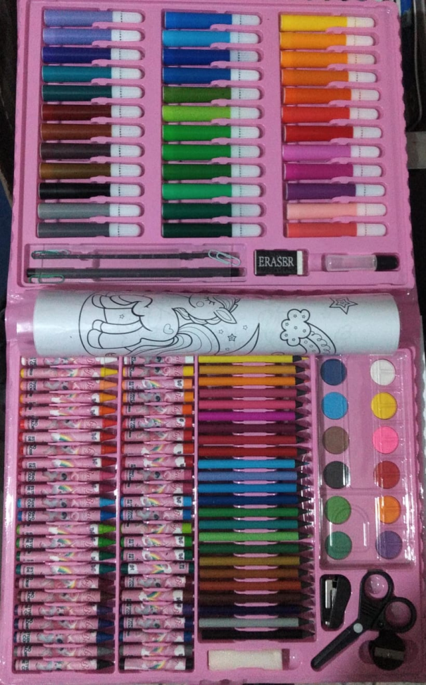Maleta de canetinha 150 cores com desenho do unicórnio para colorir