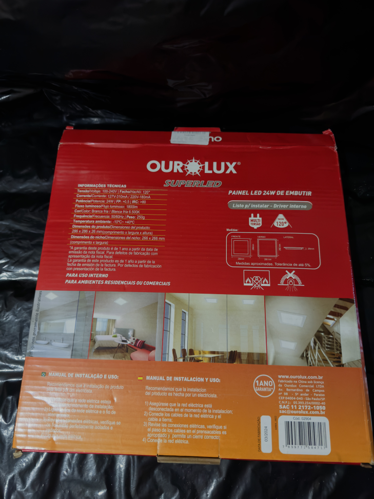 Painel LED Super Eco Embutir Quadrado 24W Bivolt 6500K - OUROLUX - #1
