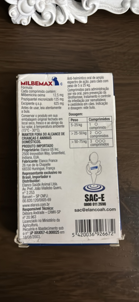 Vermífugo Milbemax C Cães 5 a 25kg 2 comprimidos