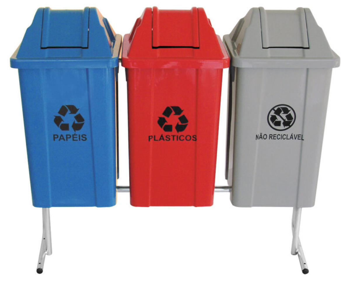 CONJUNTO PARA COLETA SELETIVA COM 3 CESTOS DE 60L