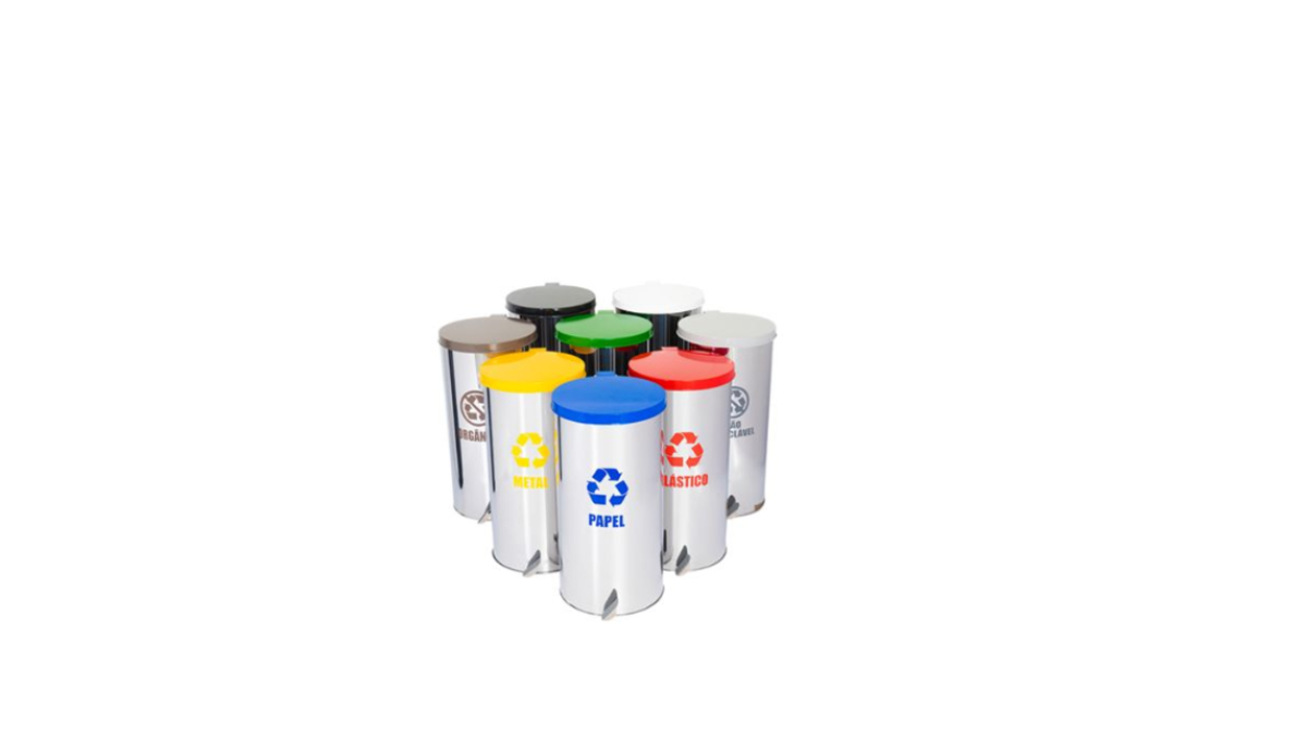 LIXEIRA DE PEDAL EM AÇO INOX COLETA SELETIVA