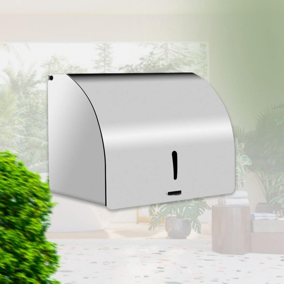 DISPENSER PORTA PAPEL TOALHA INTERFOLHADO EM AÇO INOX COM TRAVA DE SEGURANÇA