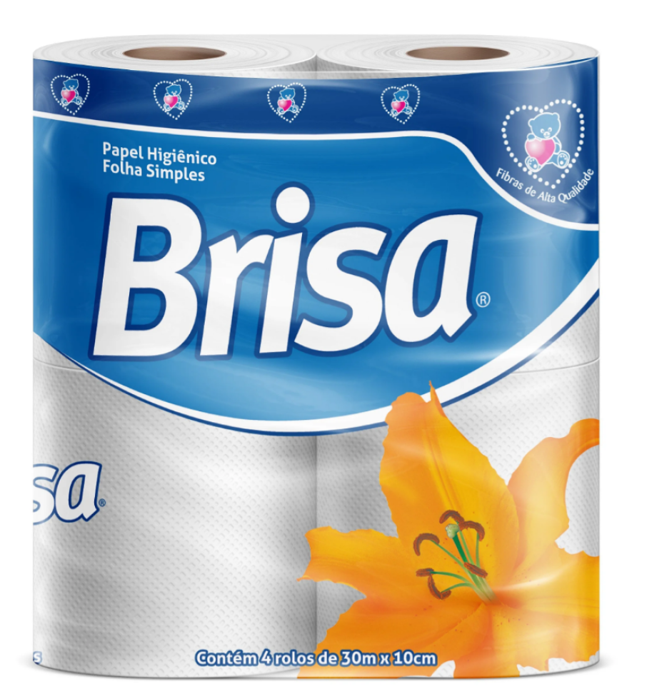 PAPEL HIGIÊNICO 4 ROLOS 30M BRISA FOLHA SIMPLES