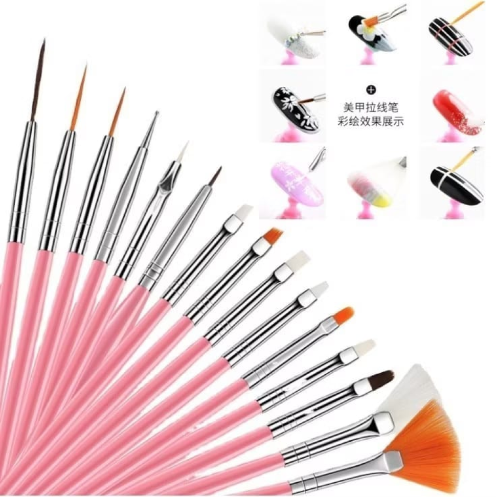 Kit com 13 Pincéis para Unhas Rosa - #2