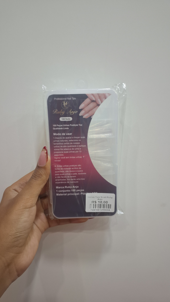 Unhas tips quadrada ruby anjo