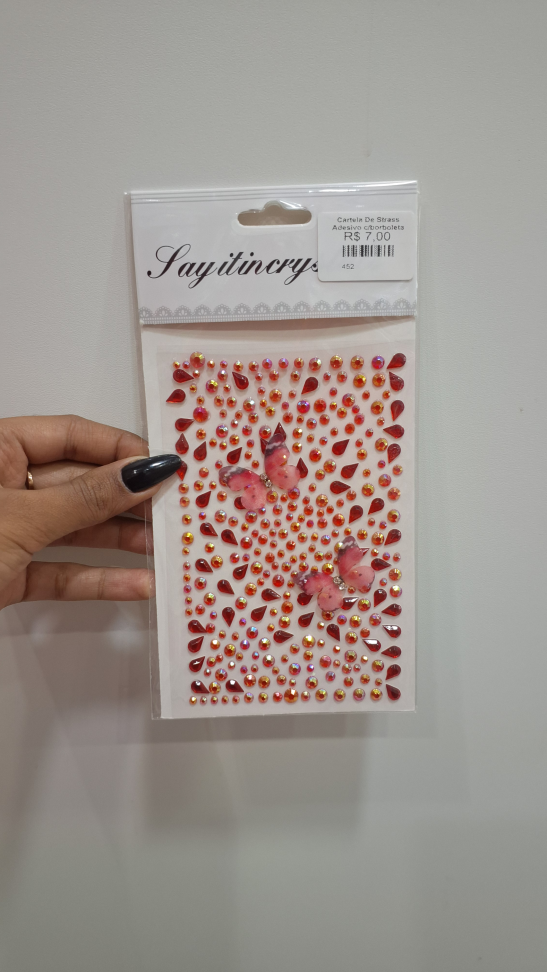 Cartela de strass adesivos c/borboleta