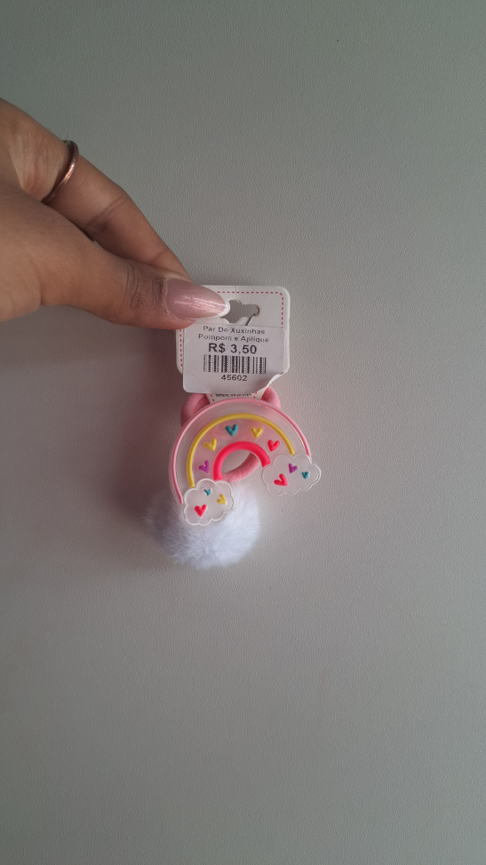 Par de xuxinhas Pompom e Apliques