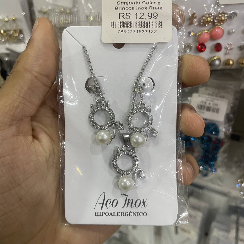 Conjunto Colar e Brinco Inox Prata - #2