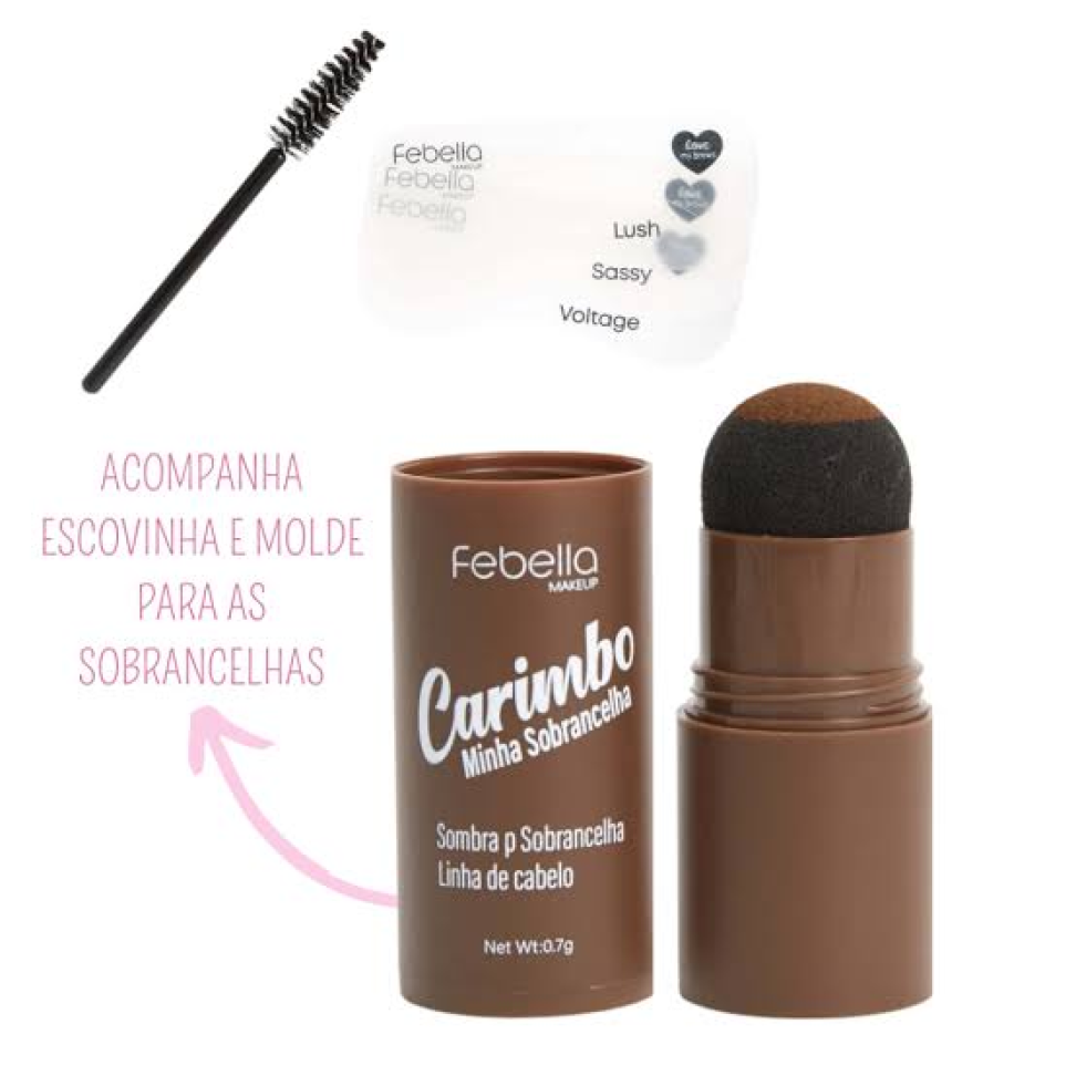 Carimbro p/ Sobrancelha + Escovinha + 3 Moldes FEBELLA - Cor Marrom - #3