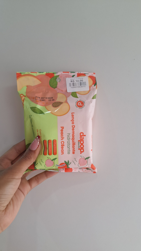 Lenço demaquilante peach clean dapop