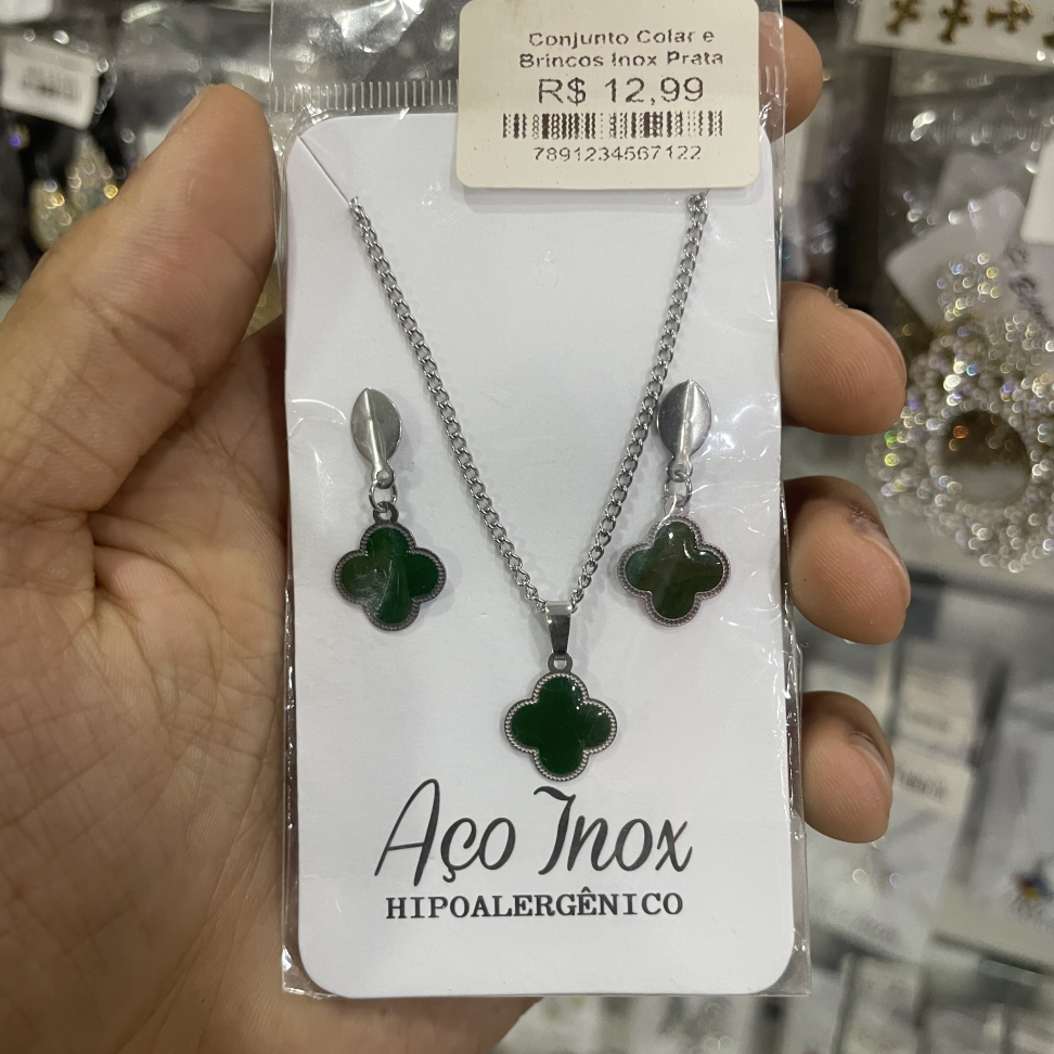 Conjunto Colar e Brinco Inox Prata - #3