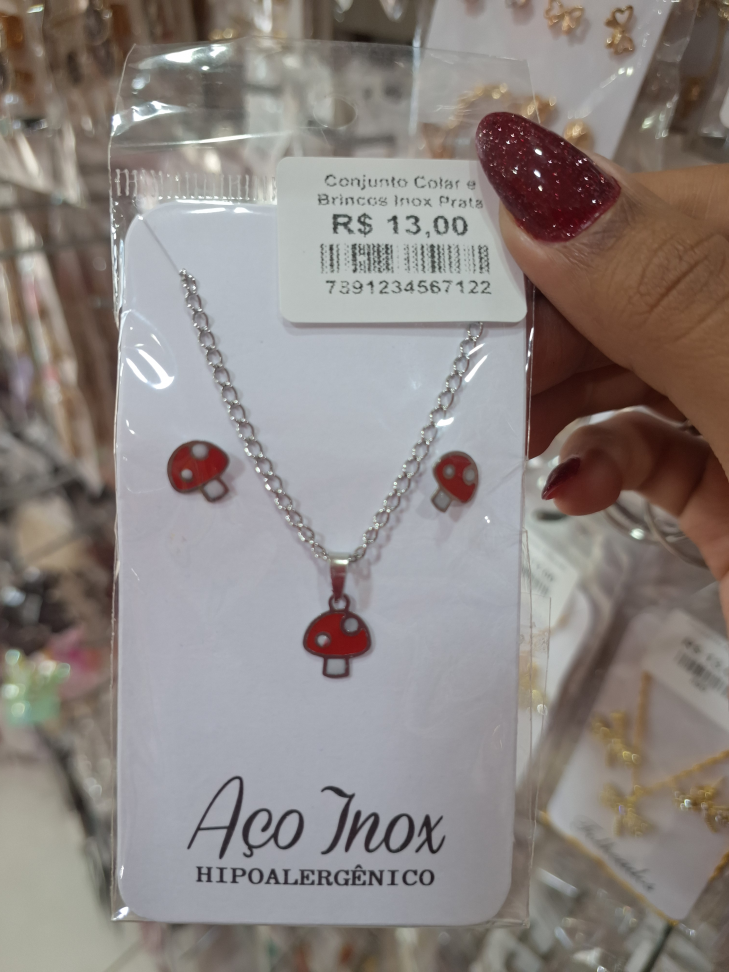 Conjunto Colar e Brinco Inox Prata