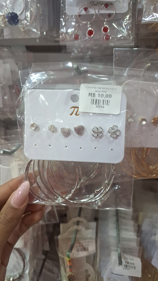 Cartela de brincos e argolas prata