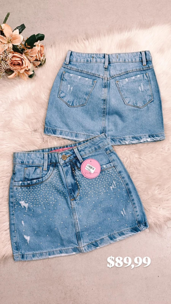 Saia jeans strass 397