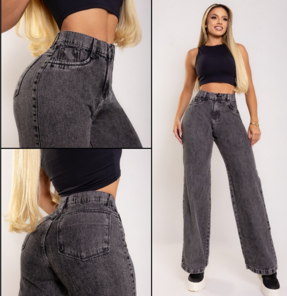 Wide leg preta marmorizada 1104
