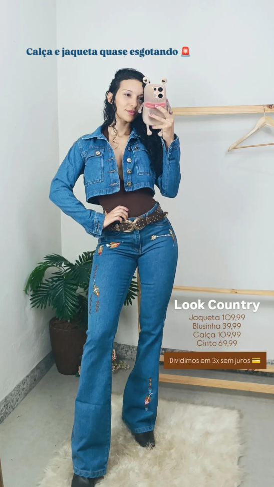 Calça jeans country bordada pena  359 - #3