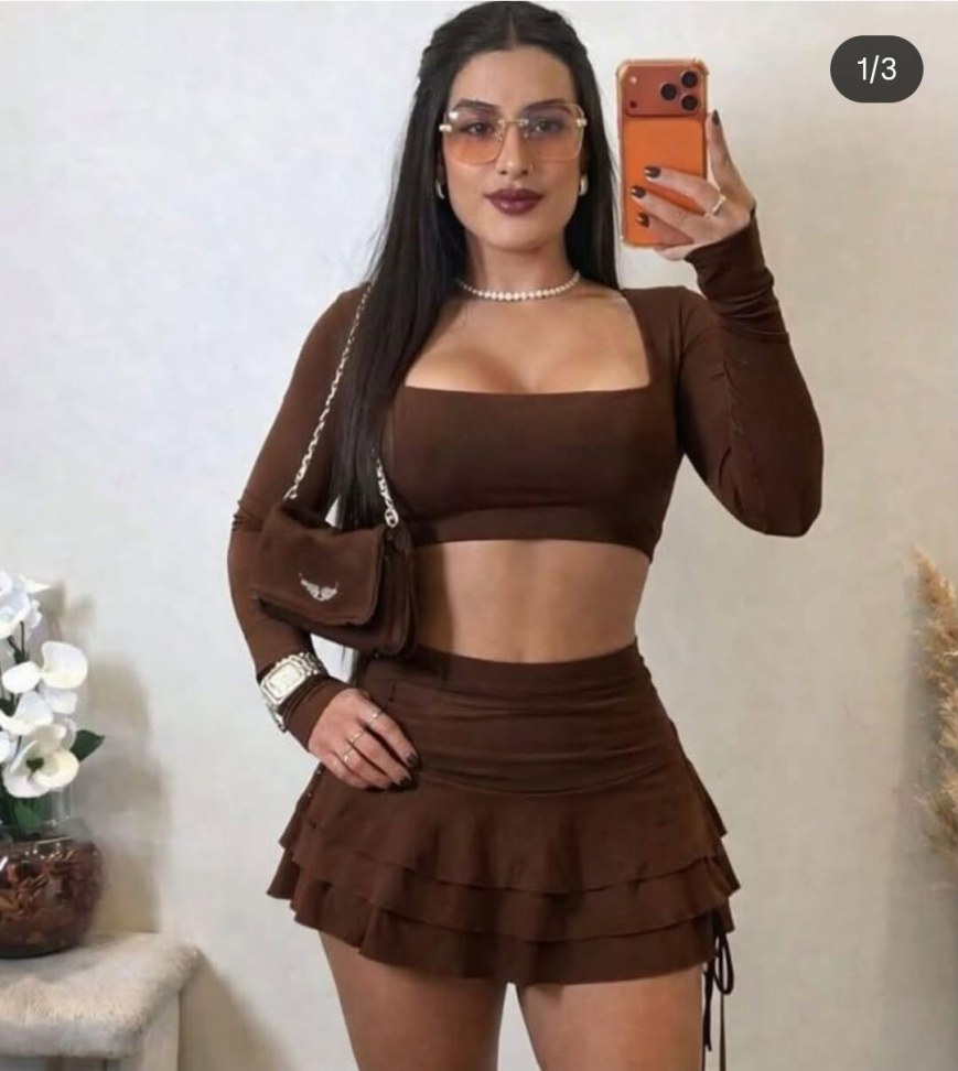 Conjunto short saia babado e blusa de manga longa 320
