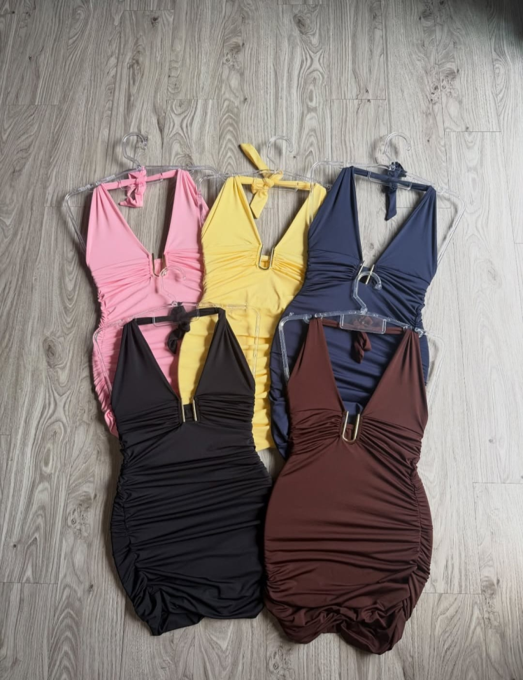 vestido drapeado detalhe em v 344