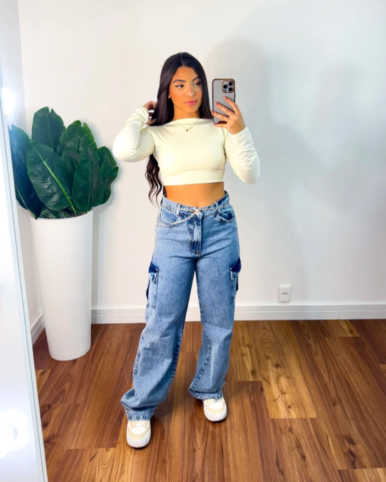Calça wide leg cargo 990