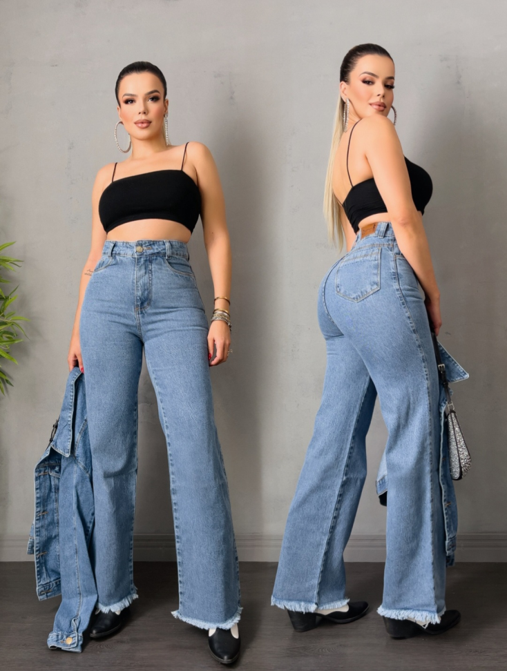 Wide leg barra desfiada 1103