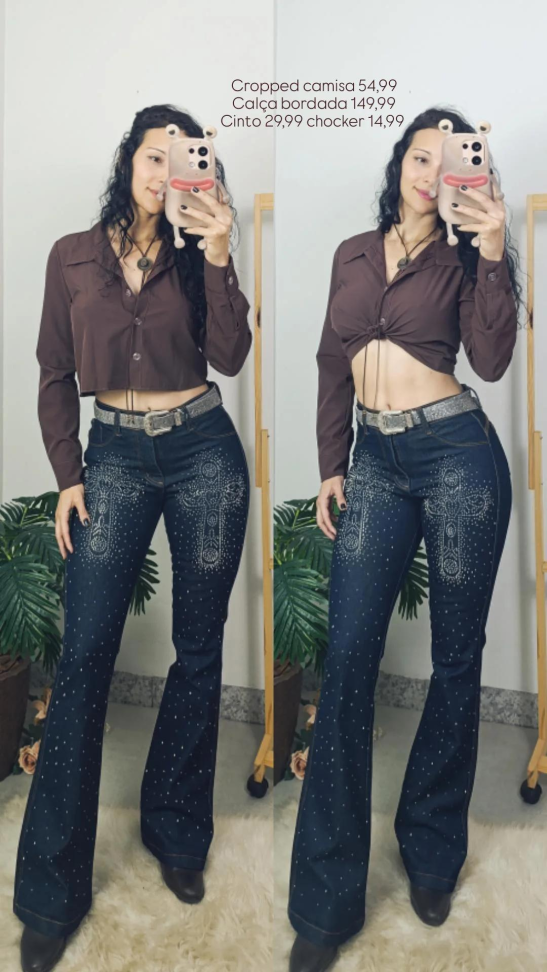 Calça country bordada strass 14562