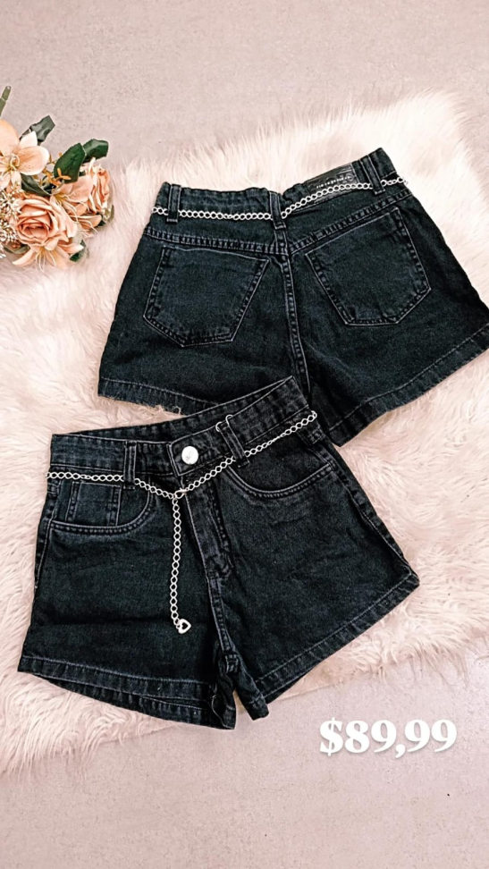 Short jeans com cinto preto 394