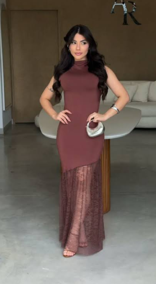 Vestido longo com renda 964