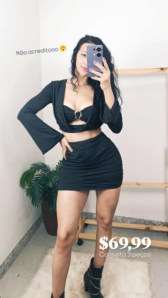 conjunto saia e cropped fivela 321