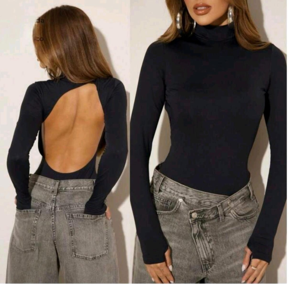 Body manga longa costa nua 415