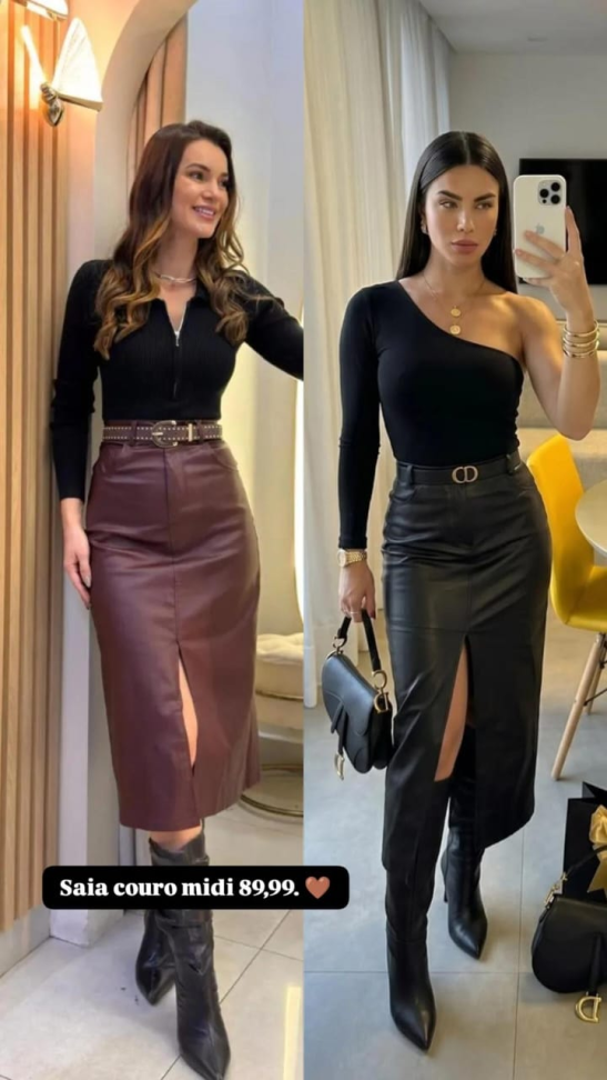 Saia midi couro 794