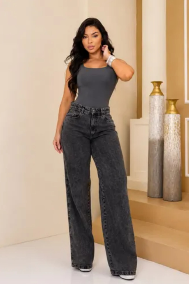 Wide leg preta marmorizada 1104