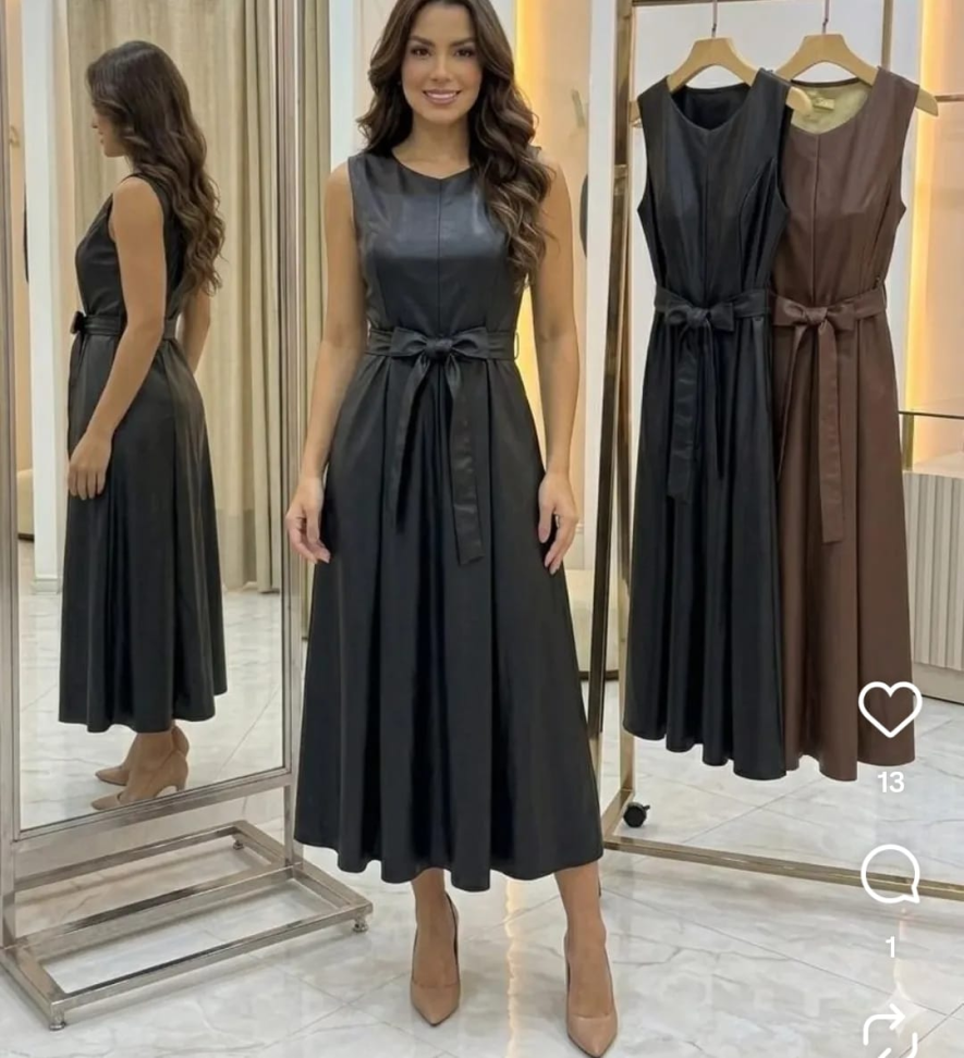 Vestido de couro longo 792