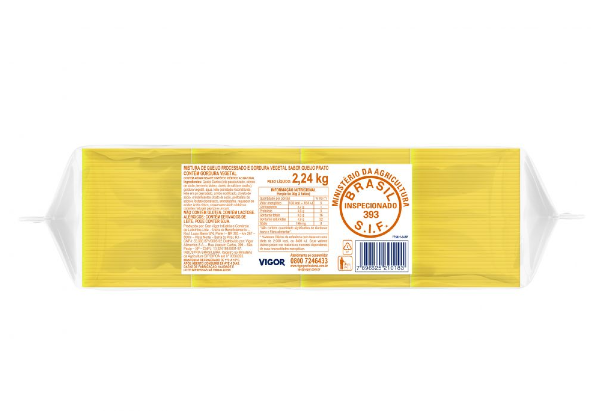 QUEIJO PROC PRATO 2.24KG VIGOR 160 FATIAS